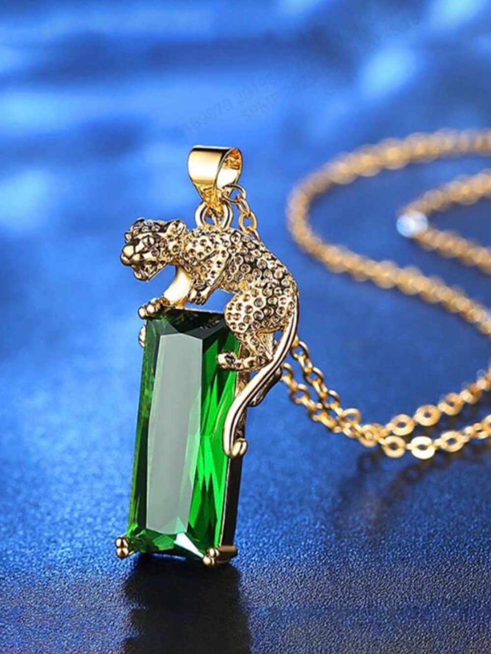 Gold Leopard Emerald Green Pendant Necklace - Women Jewelry